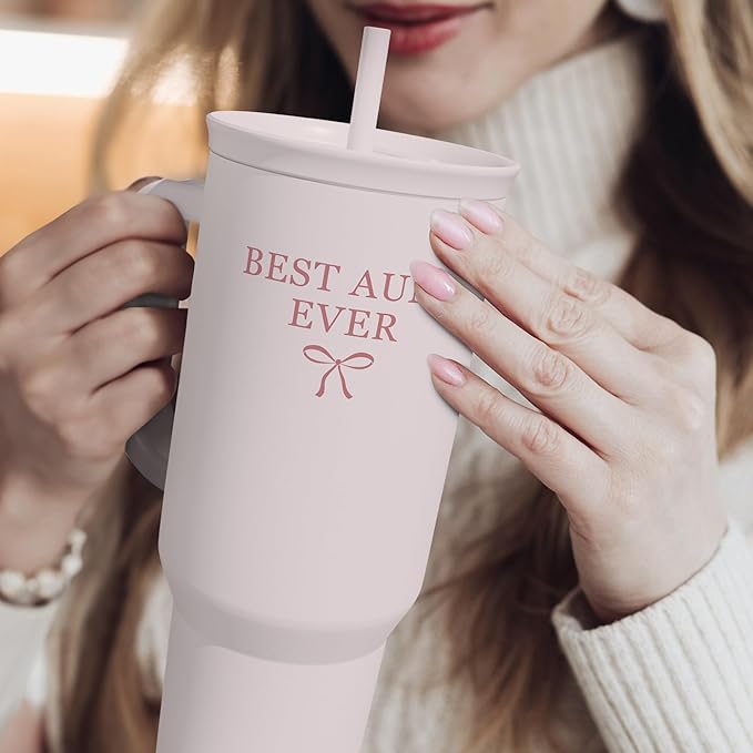 SANDJEST Gift for Aunt - Best Aunt Stainless Steel Tumbler with Handle, Travel Coffee Mug for Moms - Aunts Gifts for Birthday Christmas Mothers Day, 40oz