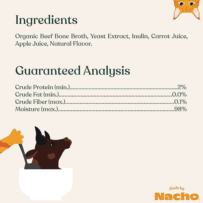 Made by Nacho Bone Broth Cat Food Topper for Hydration and Picky Eaters - Add Protein and Flavor to Your Dry Cat Food – Supports Optimal Nutrition, Digestion, Skin & Coat, 11 oz. (Pack of 4), Beef