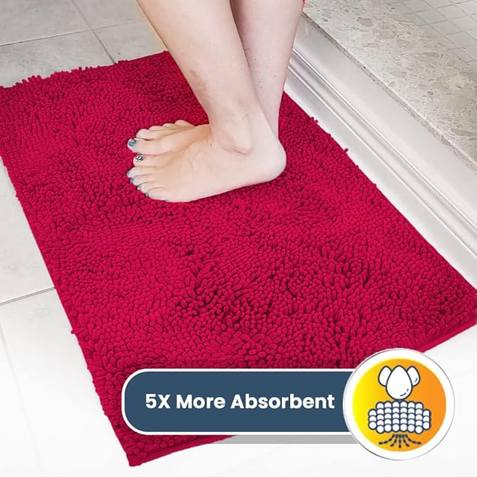 Muddy Mat® AS-SEEN-ON-TV Highly Absorbent Microfiber Door Mat and Pet Rug, Non Slip Thick Washable Area and Bath Mat Soft Chenille for Kitchen Bathroom Bedroom Indoor and Outdoor - Maroon 36" x 120"