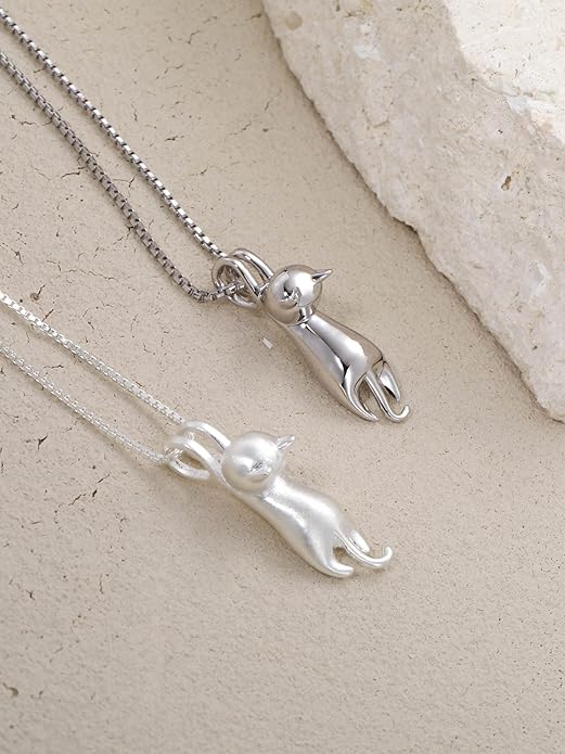 S.Leaf Sterling Silver Cat Necklace - Kitten Jewelry for Women, Cat Mom Gifts