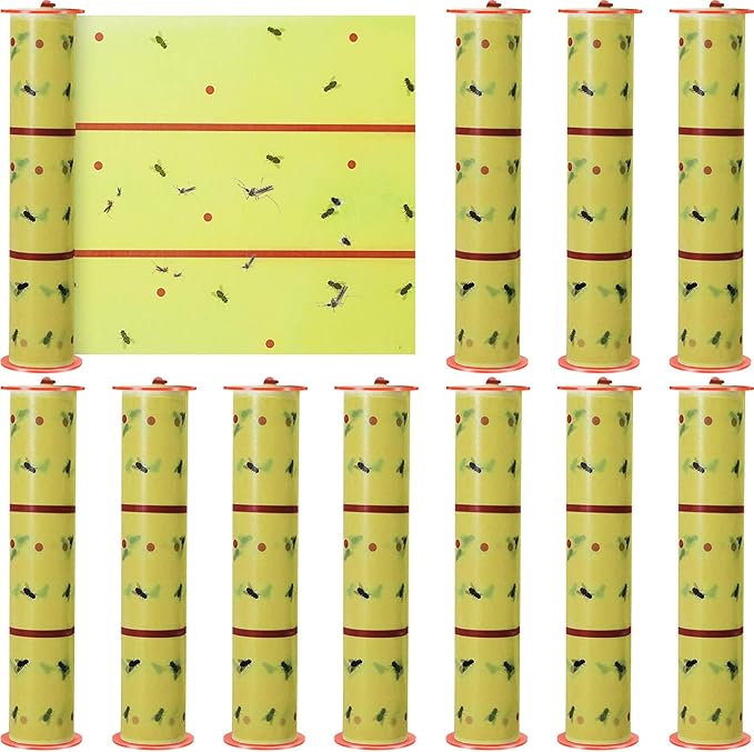 Qualirey 295 ft Giant Sticky Fly Traps, 30 Feet Fly Strips for Indoor Outdoor Hanging Flying Tapes Non Toxic Ribbon Fruit Gnat Killer for Mosquito Plants House Horse Stable (Fluorescent Green)