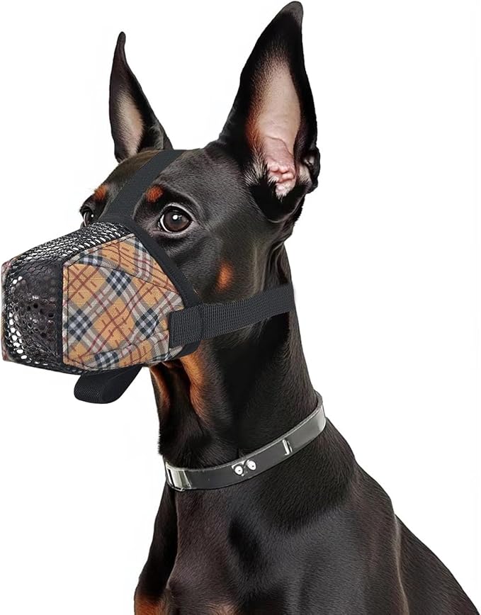 Dog Muzzle for Small Large Dogs - Soft Nylon Basket Muzzle with Adjustable Strap, Breathable Mesh Design Prevents Biting Chewing Licking Eating - Ideal for Training, Grooming & Vet Visits (Yellow, L)