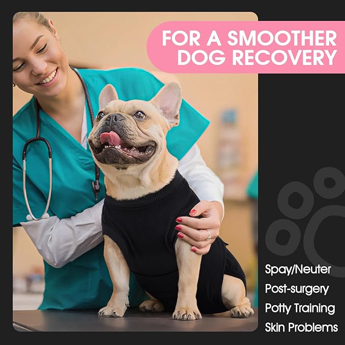 FUAMEY Dog Recovery Suit Male,Dogs Surgery Neuter Suits Puppy Spay Shirts for Female Protect Dog's Skin Anti Licking Abdominal Wounds Doggie Onesie Pet Bodysuit Alternative to Cone Black M