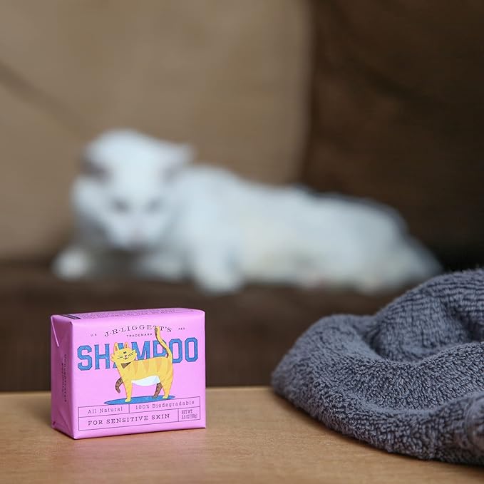 JR Liggett’s Natural Cat Shampoo Bar for Sensitive Skin - 100% Detergent Free, Non-GMO & Biodegradable - Tear-Free, Hypoallergenic Formula Soothes Dry Itchy Skin - Safe for Puppies - 3.5 oz Bar
