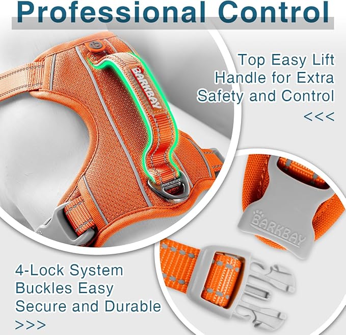 BARKBAY Dog Harness No Pull with ID Tag Pocket - Heavy Duty, Reflective, Easy Control for Large Dogs(Orange,L)