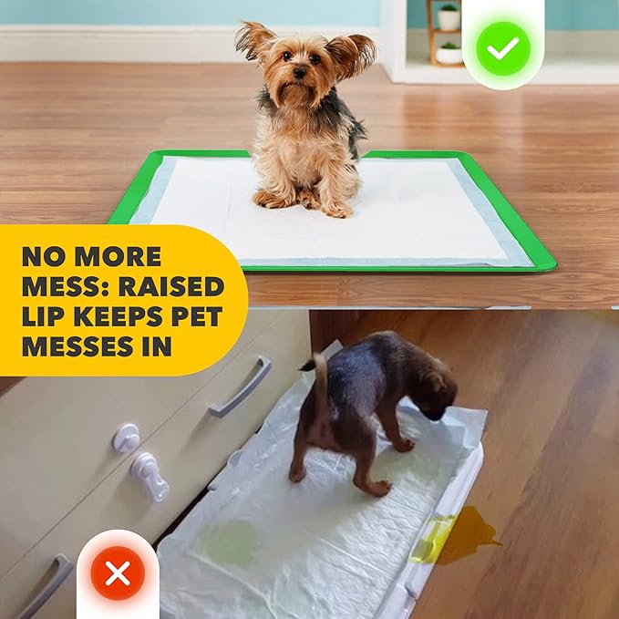 TidyFriend 2 Pack Dog Pee Pad Holder Tray Fits for 24” x 24” Wee Wee Pee Pads - Stable Grip, Raised Edges, Quick-Wipe Silicone Surface Dog Potty Tray Holder for Indoor Flooring Protection (Green)