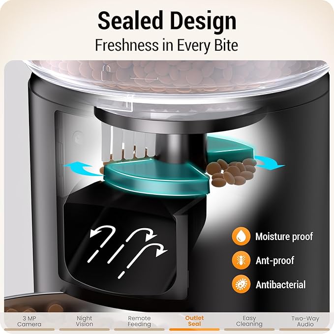 Automatic Cat Feeder with 2K HD Camera: 5G WiFi Automatic Dog Feeder with Sealed Outlet,Cat Food Dispenser with Freshness for Multiple Pets,Detachable for Easy Clean-21 Cup (5L Food Storage)