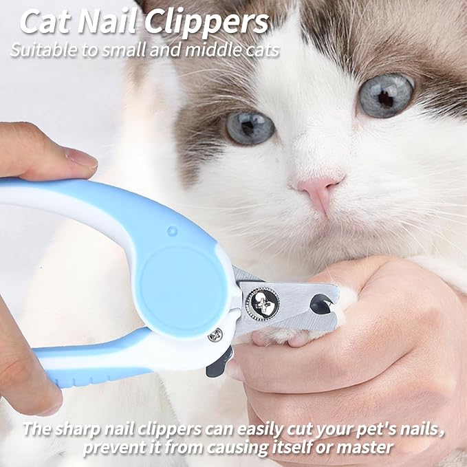 2PCS Pet Grooming Kit, Cat Brushes & Cat Nail Clipper, Cat Grooming Brush for Sedding and Grooming Fur（Blue）