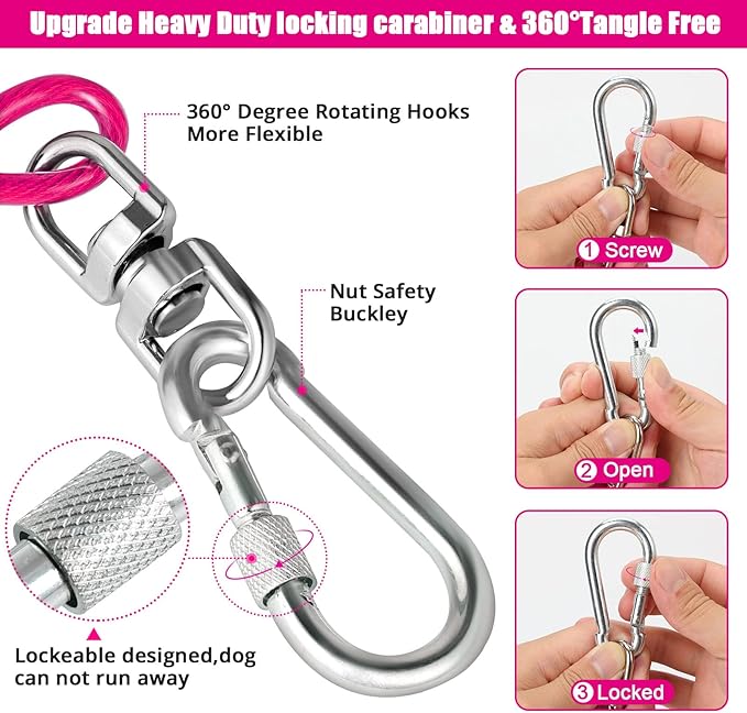Jenico Dog Tie Out Cable, 10/15/20/30/40/50/70/100/150FT Runner Cable with Swivel Hook and Shock Spring, Outdoor and Camping Dog Leash Run Tether for Small to Medium Pets Up to 500 LBS