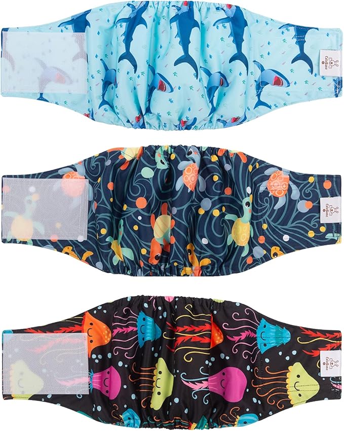 CuteBone Dog Diapers Male Washable Belly Band for Male Dogs Wraps 3pcs a Pack DM28S