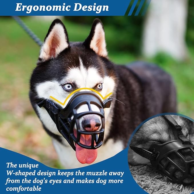 BARKLESS Dog Muzzle, Basket Muzzle Anti Biting Chewing, Sturdy Lightweight Cage Mouth Cover for Small Medium Large Sized Dogs, Allows Panting Drinking, Suitable for Grooming Trimming Training