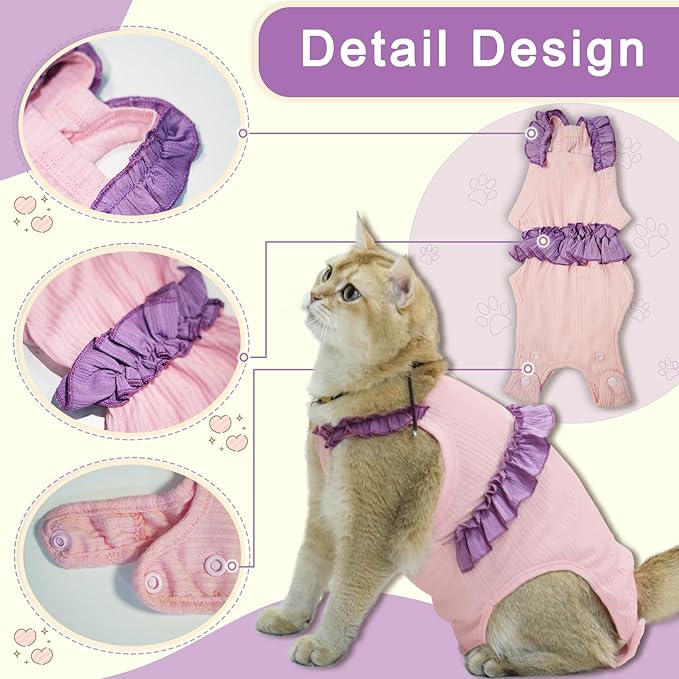 Cat Recovery Suit,Kitten Onesie After Surgery,E-Collar Alternative for Abdominal Wound and Skin Diseases,Soft Breathable Bodysuit After Spay（Pink-l）
