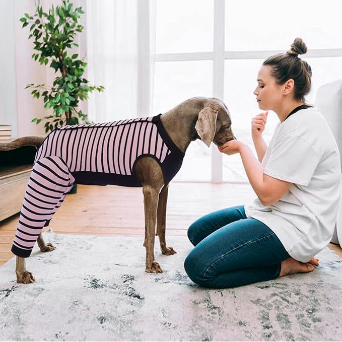 Kuoser Dog Recovery Suit, Anti Licking Dogs Rear Leg Sleeve, Abdominal Dog Surgical Suit with Pants Cover Protect Wounds, Dogs Elbow Protector Soft Pet Surgery Onesie Cone Alternative, Pink 4XL