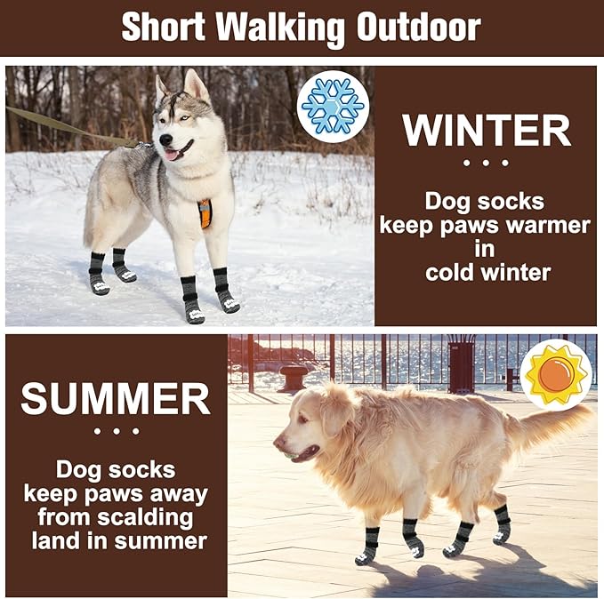 BEAUTYZOO Anti Slip Dog Socks for Small Medium Large Dogs,Paw Protector with Grips for Hardwood Floor Hot/Cold Pavement,Traction Control 3 Pairs AntiTwist Dog Shoes to Prevent Licking for Senior Dog