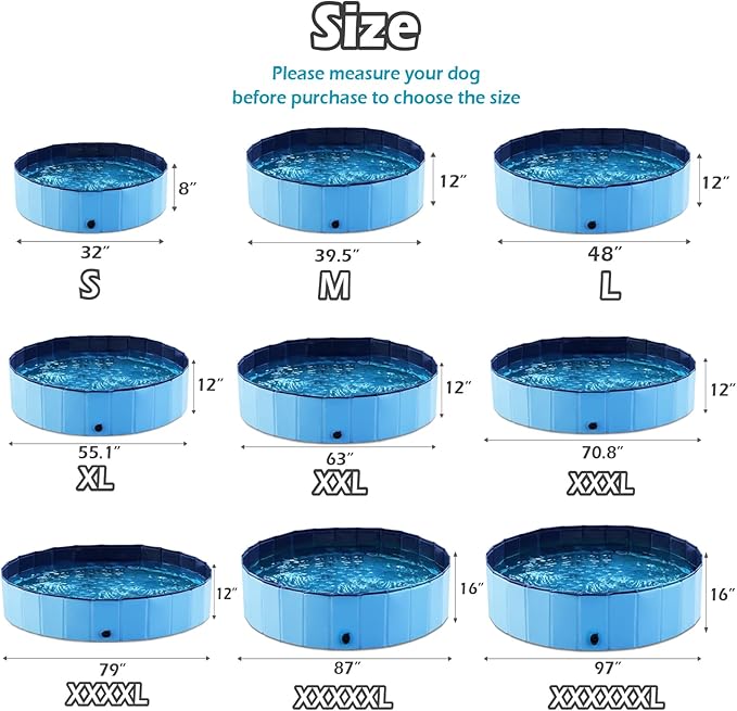 Jasonwell Foldable Dog Pet Bath Pool Collapsible Dog Pet Pool Bathing Tub Kiddie Pool Doggie Wading Pool for Puppy Small Medium Large Dogs Cats and Kids 39.5" Blue