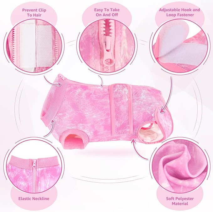 Lukovee Recovery Suit for Dogs, Zipper On Recovery Suit for Female Male Dog, Onesie Abdominal Wounds Cone E-Collar Alternative Prevent Licking Spay Recovery Suit (XX-Large, Pink Tie-dye)