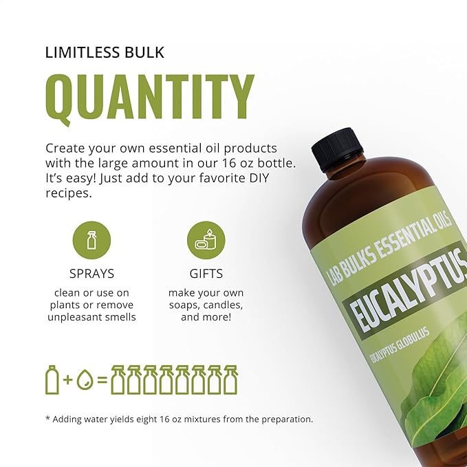 Eucalyptus Essential Oil 16 oz (473 ml) for Diffusers, Home Care, Candles, Aromatherapy, Candle Making