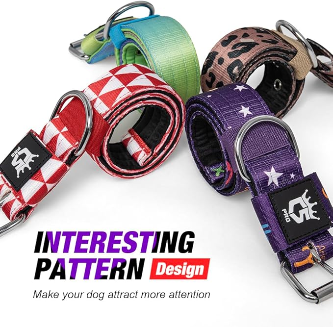 TSPRO Tactical Dog Collar 1.5 Inch Wide Thick Dog Collars with Heavy Duty Metal Buckle, Durable, Strong, Adjustable for Medium to Large Dogs (Leopard Print M)