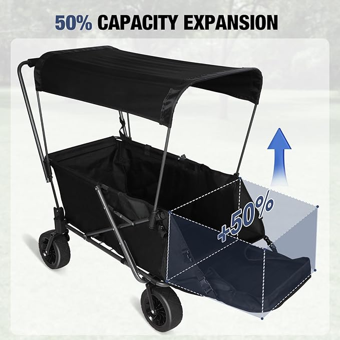 REDCAMP Folding Dog Wagon Cart with Removable Canopy Heavy Duty, 220L Large Collapsible Utility Cart Dog Stroller with Tailgate for Sports Shopping Pet, Black