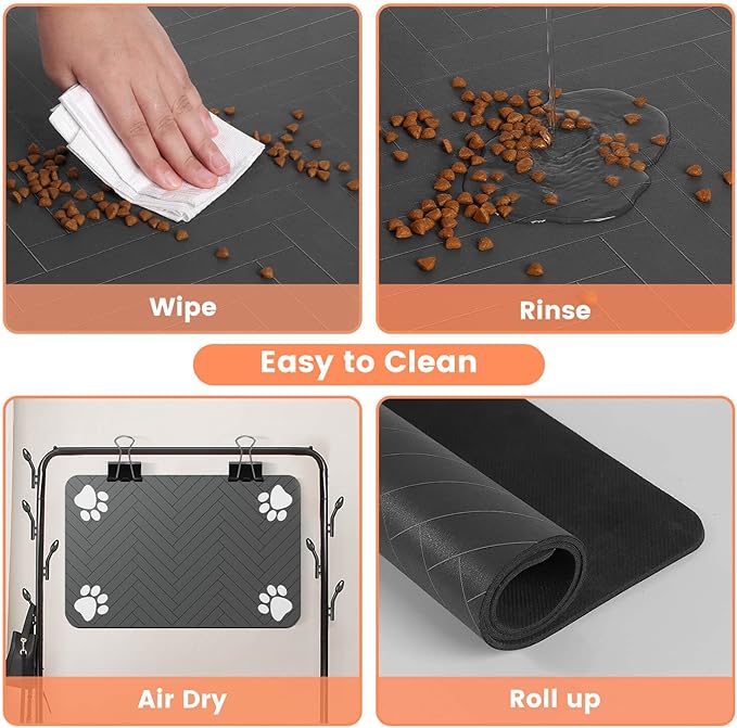 Pet Feeding Mat-Absorbent Pet Placemat for Food and Water Bowl, with Waterproof Rubber Backing, Quick Dry Water Dispenser Mat for Dog and Cat (16"x24", Beige)