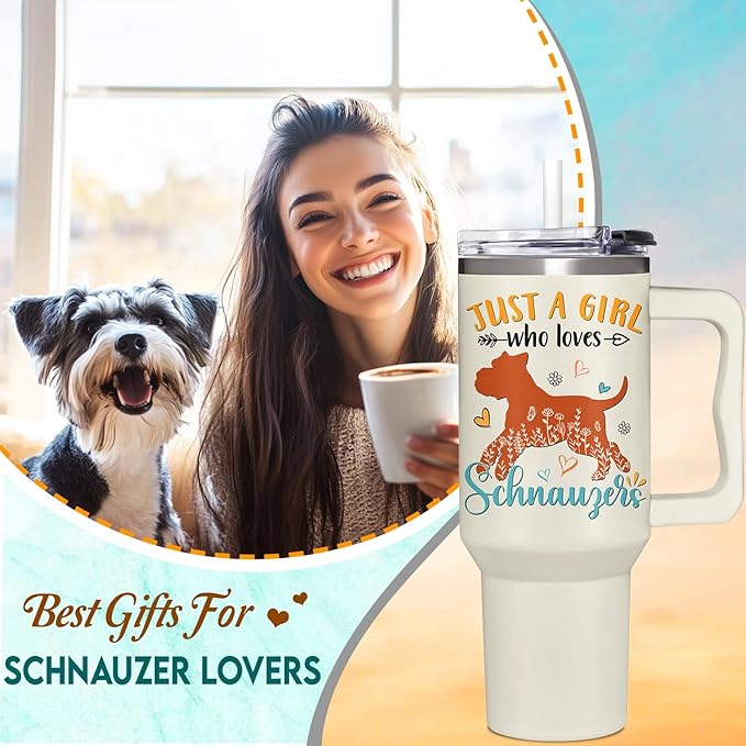 Schnauzer Gifts for Girls & Women, Christmas and Mother's Day Gifts for Schnauzer Lovers, Birthday Present Idea for Dog Owners, 40oz Tumbler with Handle & Straw