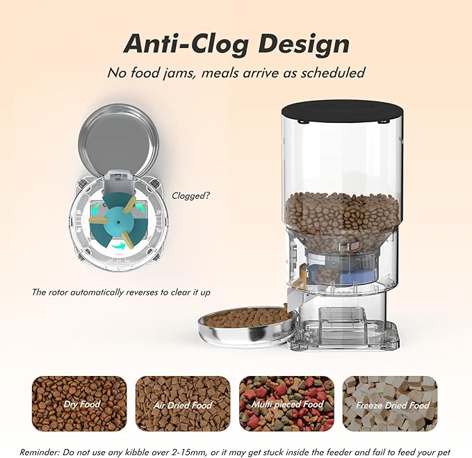 Automatic Cat Feeder - 5L Anti-Clog Cat Food Dispenser with Freshness Preservation, 1-6 Meals/Day, Programmable Portions, 10s Voice, 180-Day Battery Life, Auto Pet Feeder for Multi Cats and Dogs