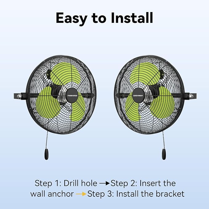 12 Inch Wall Fan Pro Series - Indoor High Velocity Wall Mount Fan for Commercial, Residential, Warehouse, Covered Patio, Shop, Garage, Barn, Gazebo 3 Speed 2800 CFM UL Safety Listed