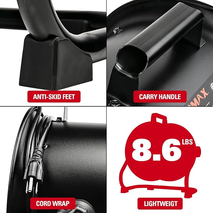 10-Inch High-Velocity Drum Air Circulator Fan, Heavy-Duty Shop Fan with 3-Speed & 360° Tilting Floor Fan for Warehouse, Industrial, Workshop