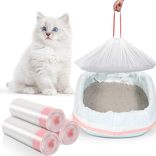 Sabary 30 Count Large Cat Litter Box Liners Drawstring Jumbo Kitty Litter Pan Box Liners Heavy Duty Cat Trash Bags Pet Thick Trash Box Liners Portable Kitty Rubbish Bags, 31 x 18 Inch