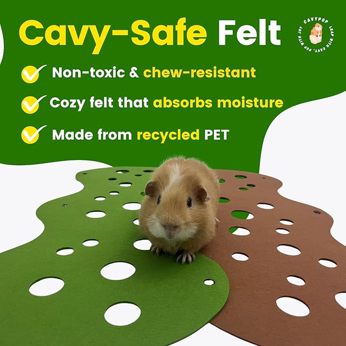 Guinea Pig Tunnel Foldable Fleece Hideout Tube with Cheese-Hole Design Soft Cozy Hideaway for Guinea Pig Cage Corner Indoor Play and Napping-Green