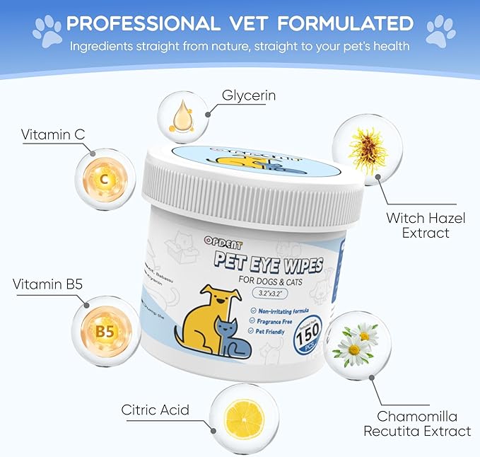 150Pcs Eyes Wipes for Dogs - Tear Stain Remover for Dogs - Dog Eye Cleaner, Eye Debris, Discharge, Mucus Secretions - Eye Wipes for Dogs & cat Eye Wipes - 3.2 inches