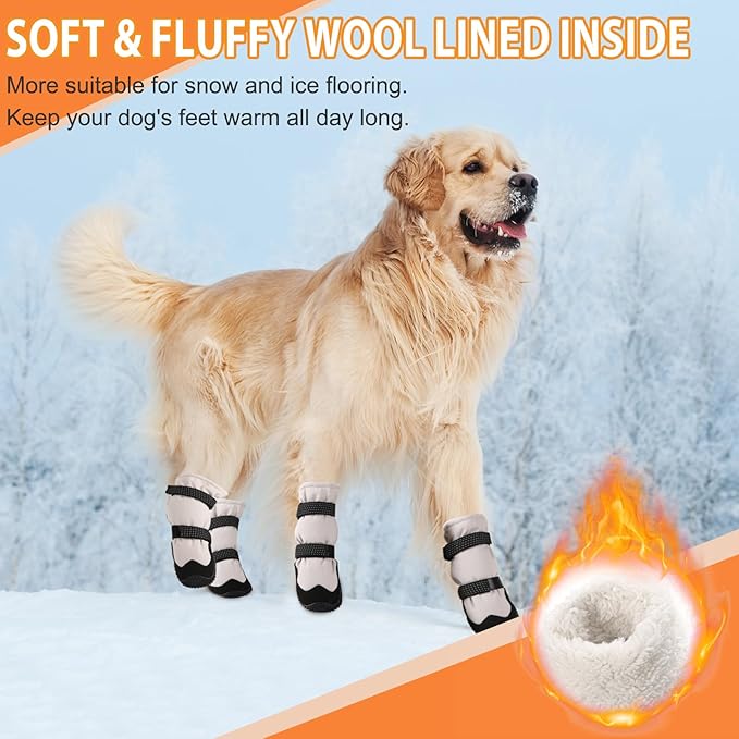 Winter Dog Snow Boots with Warm Wool Lining, Dog Shoes for Large Small Medium Dogs, Dog Booties and Paw Protectors, Anti-Slip Dog Shoes with Reflective for Snow, Hardwood Floors, Hiking (Size 3)