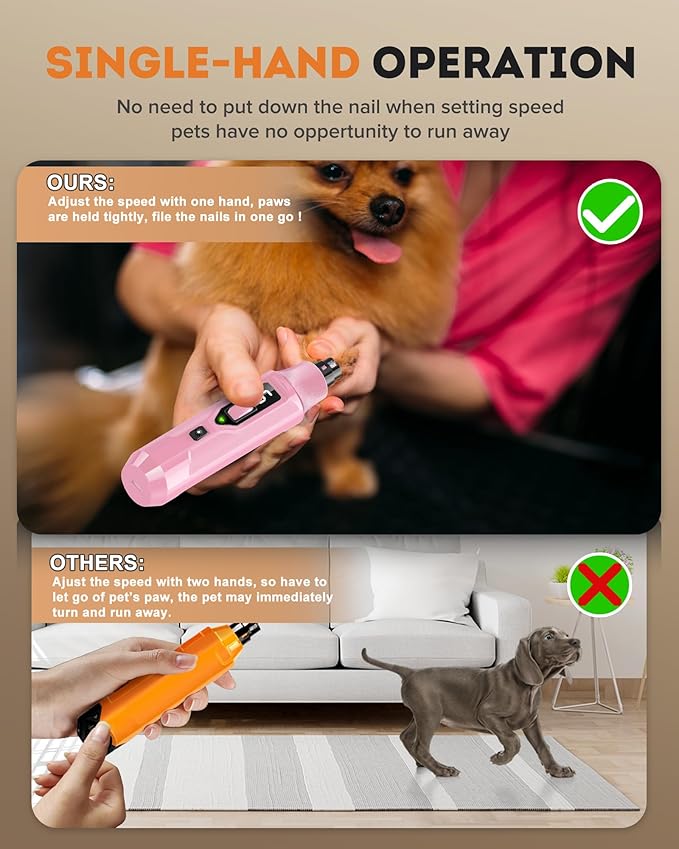 YABIFE 7-Speed Pet Nail Grinder with Light – Heavy Duty, Whisper Quiet Nail Trimmer for Dogs, Cats, Birds & Small Animals – Single-Handed Operation