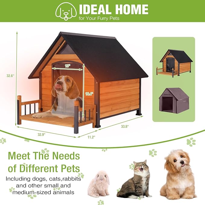 Dog House Outdoor Insulated, Sturdy & Warm Winter Puppy Shelter, 45" L Large Dog Kennel with Chew-Proof Iron Frame, Suitable for Small to Large Dogs(Brown)