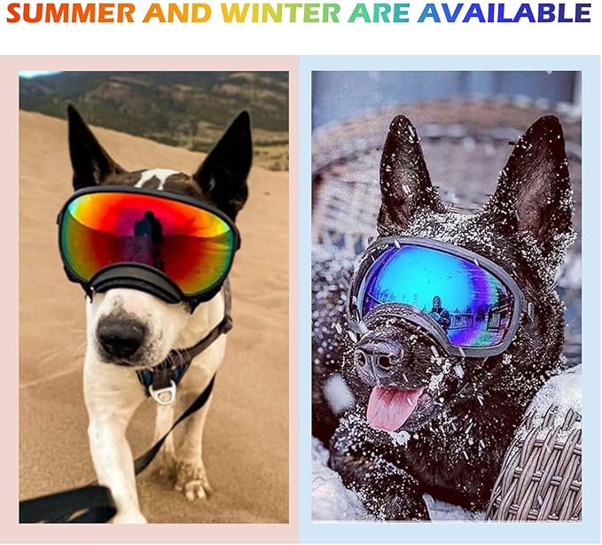 Medium Dog Sunglasses with Adjustable Strap UV Protection, Winproof Dog Puppy Sunglasses, Suitable for Medium Dog Pet Glasses, Dogs Eyes Protection,Soft Dog Goggles