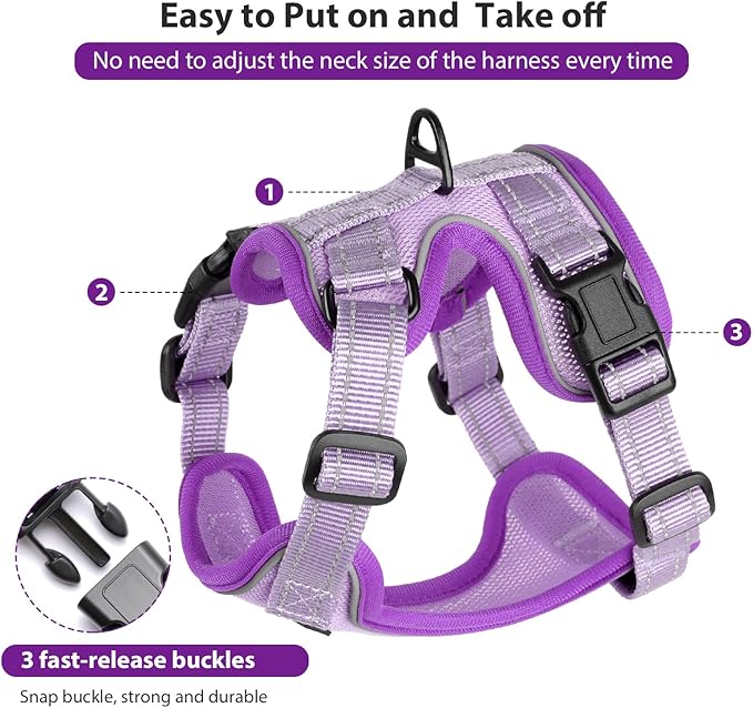 Rttochfy Cat Harness and Leash Set, Adjustable and Reflective Cat Vest, Escape Proof Kitten Harness, Easy to Put on with 3 Buckles for Cats Walking and Traveling (Purple, M)
