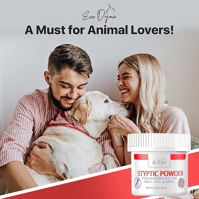 Styptic Powder for Dogs, Cats, and Birds (2 oz) by Evo Dyne | Fast-Acting Blood Stop for Pets | Quick Stop Bleeding Powder for Dog Nail Clipping, Grooming, Cuts and More (1-Pack)