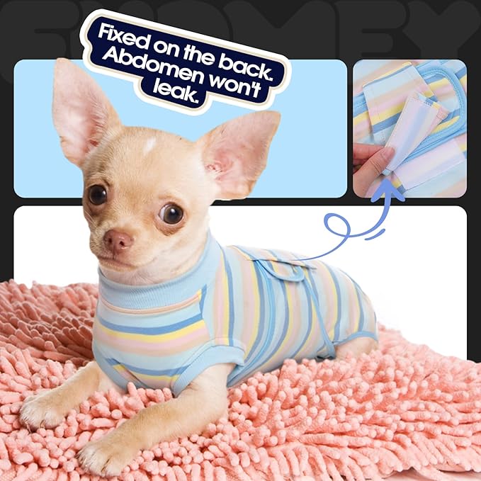FUAMEY Recovery Suit for Dogs After Surgery,Soft Breathable Dog Bodysuit E-Collar & Cone Alternative Surgical Suit,Male Female Dog Neuter Spay Suits Anti Licking Wounds Onesie Blue Yellow Stripes M