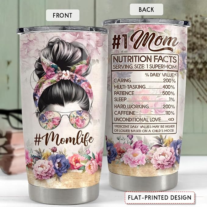 SANDJEST Mom Tumbler 20oz Stainless Steel Insulated Tumblers Coffee Travel Mug Mother Cup Gift for Best Moms Mother Mama Mommy Gifts from Daughter Son for Birthday Christmas