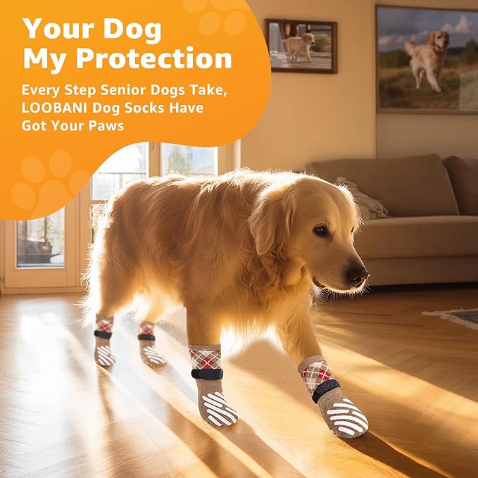 LOOBANI Dog Socks to Prevent Licking Paws - Dog Socks for Hardwood Floors Anti Slip for Traction Control - Dog Grippy Socks for Senior Dog Small Medium Large Dogs on Tile Floors, Caramel XL