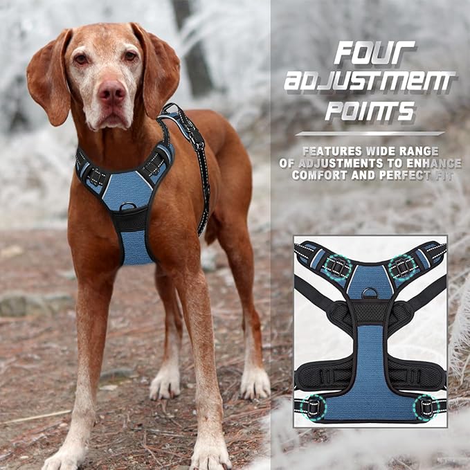 BARKBAY No Pull Dog Harness Front Clip Heavy Duty Reflective Easy Control Handle for Large Dog Walking(Navy,L)