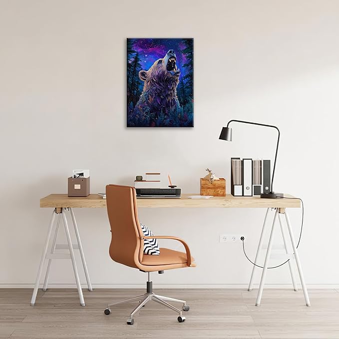Bear Forest Wall Art Canvas Fantastic Animal Wall Decor Prints Framed Painting Pictures Gifts Artwork for Bathroom Kitchen 12"x16"