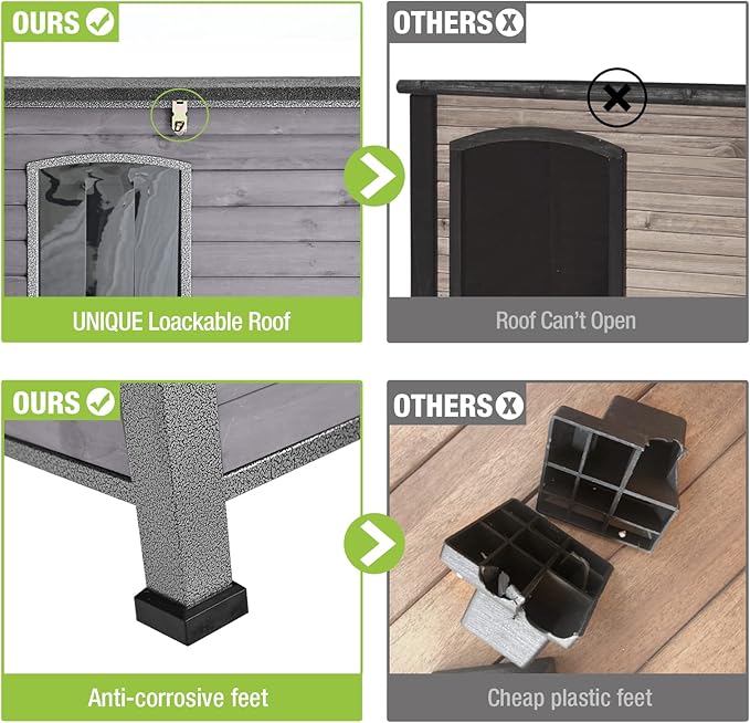 GUTINNEEN Chew Proof Dog House with Metal Iron Frame Outdoor Dog Kennel for Small Medium Large Indoor Dog Cage (43.3" L,Grey Color)