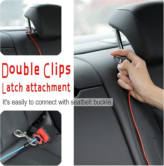 Dog Seat Belt Harness for Car,Dog Seatbelt of Coated Wire Leash Safety Restraint,No Chew Tether Cable Vehicle,Double Clips & Latch(Orange, 24 inch/60 CM)