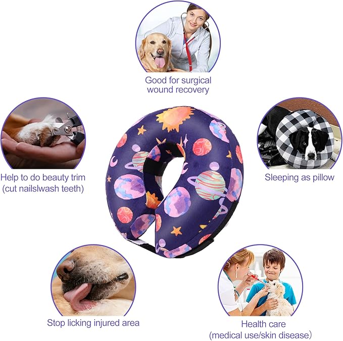 CuteBone Inflatable Soft Dog Cone with Removable Fleece Covers for Small/Medium/Large Dogs and Cats After Surgery GWB11S