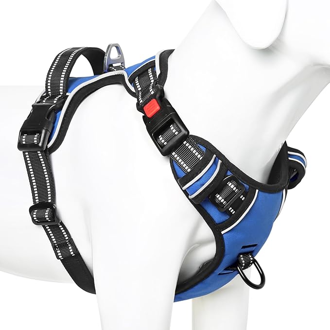 Timos Dog Harness for Large Dogs, No Pull Service Vest with Reflective Strips and Control Handle,No Choke Dog Harness with 2 Metal Rings for Easy Walking,Outdoor Training,Blue, XL