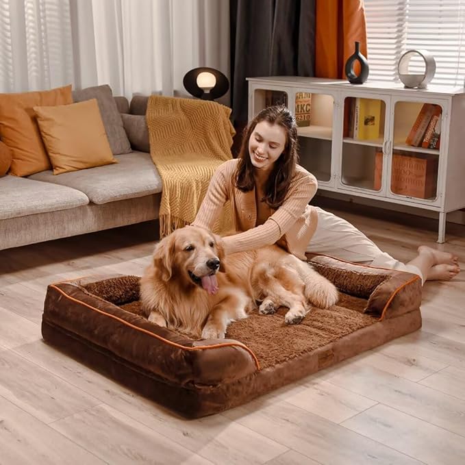 Comfort Expression XL Orthopedic Dog Beds for Extra Large Dogs, Waterproof Dog Bed with Bolster, Washable Dogs Bed Sofa Pet Beds with Removable Cover & Non-Slip Bottom(X-Large,Chocolate Brown)