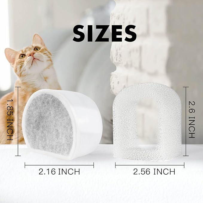 24 Pack Cat Water Fountain Filters Replacement, 12 Carbon Filters and 12 Foam Sponge Pre-Filter Fit for Multiple Ceramic and Stainless Steel Pet Fountains