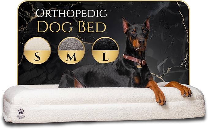 Luxury Boucle Fabric Orthopedic Dog Bed with Memory Foam | Breathable Comfort and Washable Dog Couch Bed with Waterproof Liner & Cover | Ideal Sofa Beds for Medium Dogs - Grey 37" x29x7.7