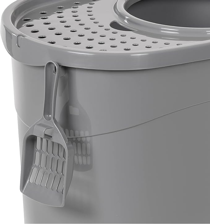 Amazon Basics Large Cat Litter Box with High Sides, Top Entry, Includes Scoop, 20.5 x 14.75 x 14.38 inches, Grey